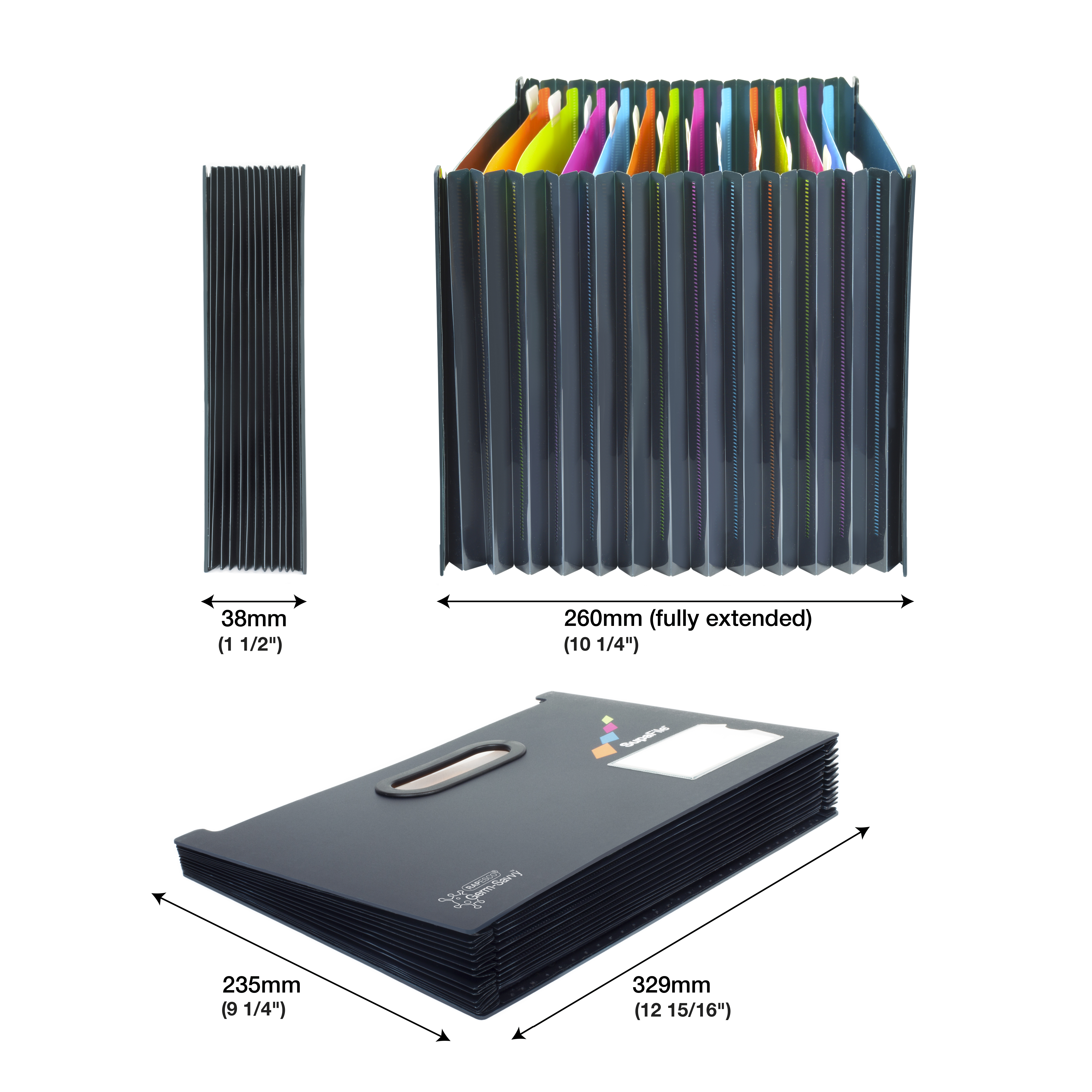 Germ-Savvy® Antibacterial SupaFile™ A4 13-Part Landscape Desktop Expanding File with Multi-coloured Dividers - Image 4