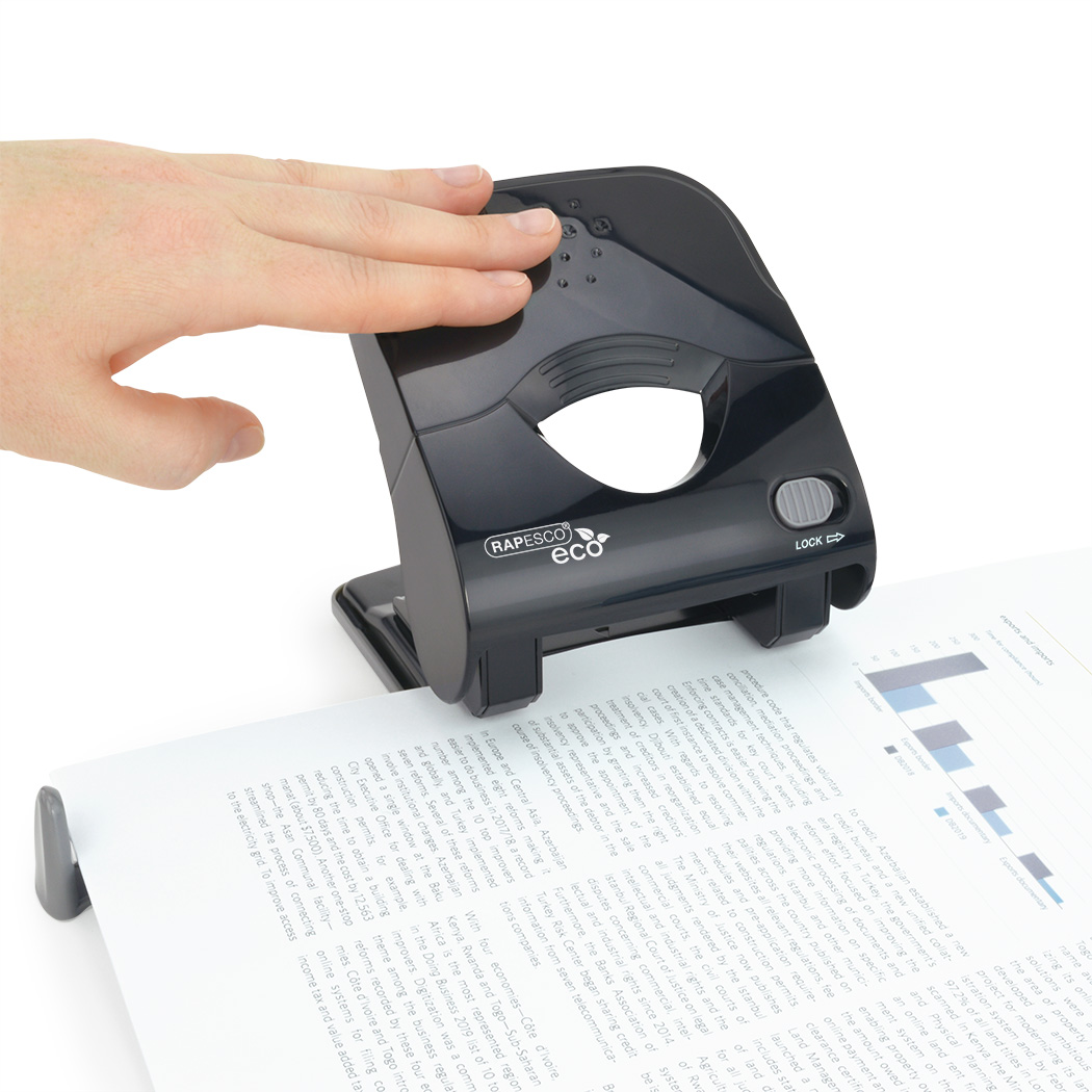 ECO X5-30ps Less Effort 2-Hole Punch - Black - Rapesco Worldwide