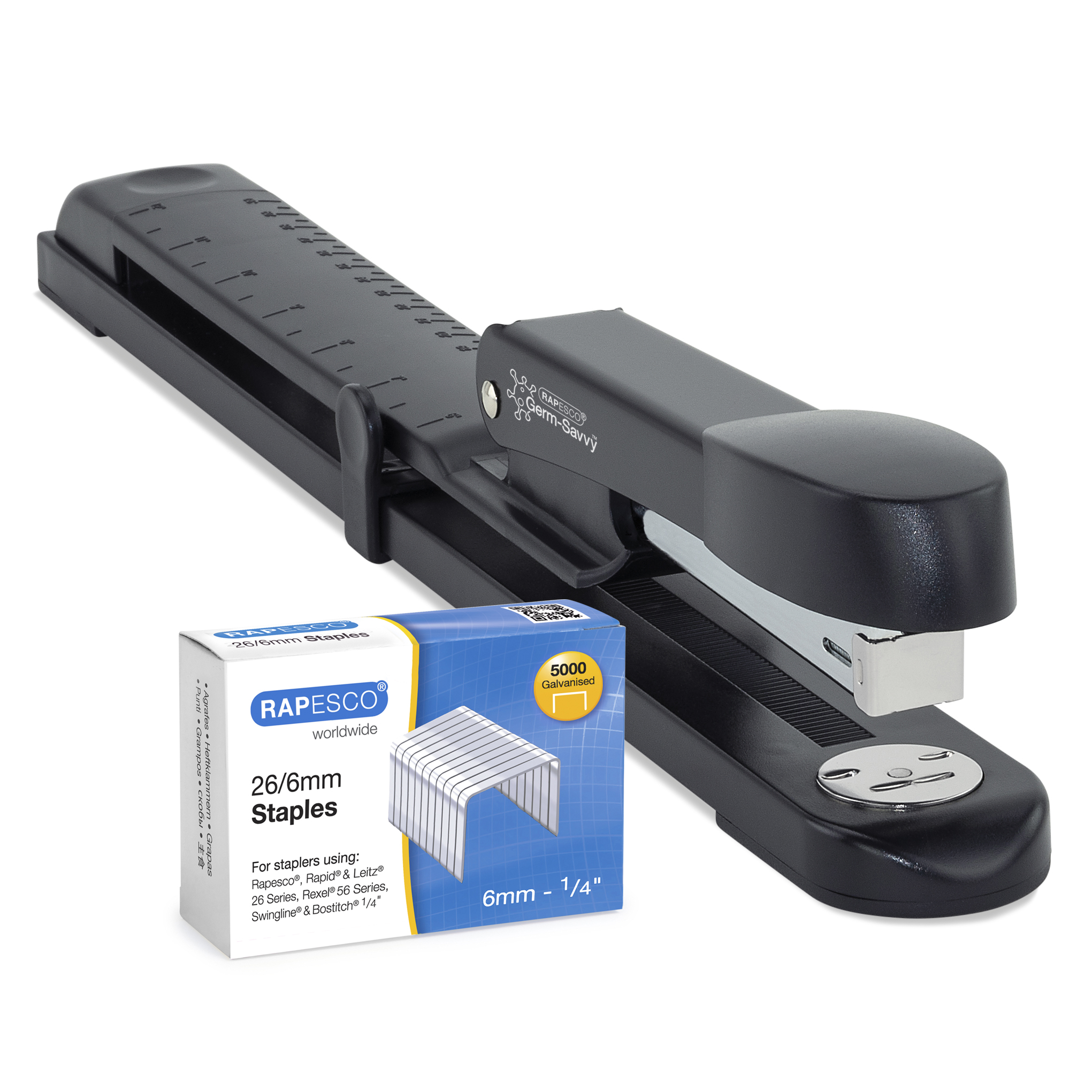 Germ-Savvy® Antibacterial Marlin Long Arm Metal Stapler & 5000 26