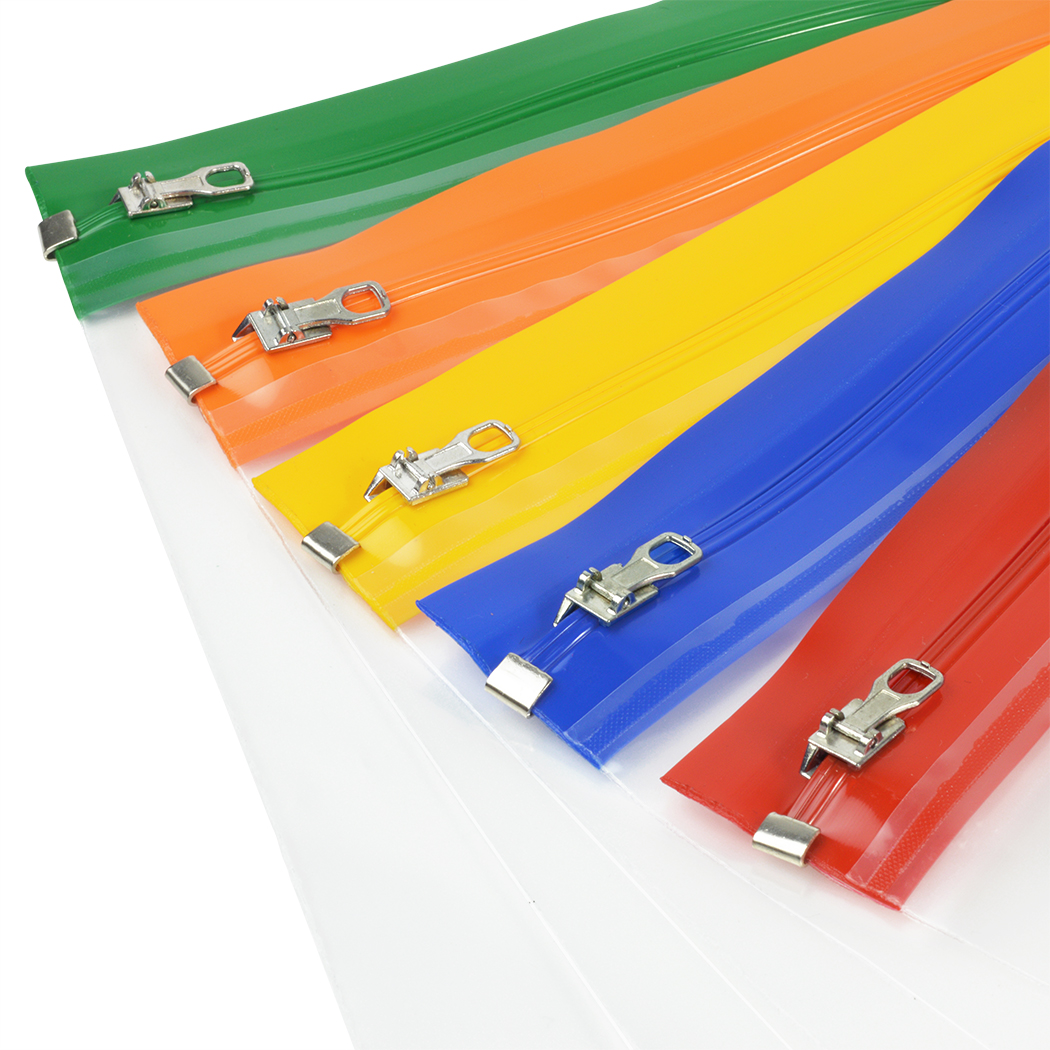 Zippi Bag with Metal Zip A4+ - Clear with Assorted Bright Coloured Zip Strips - Pack of 5 - Image 4