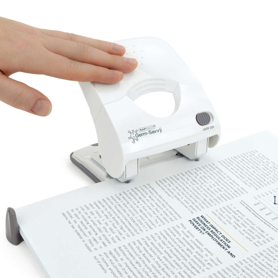 Germ-Savvy® Antibacterial X5-40ps ECO Less Effort 2-Hole Punch - Soft White - Image 4