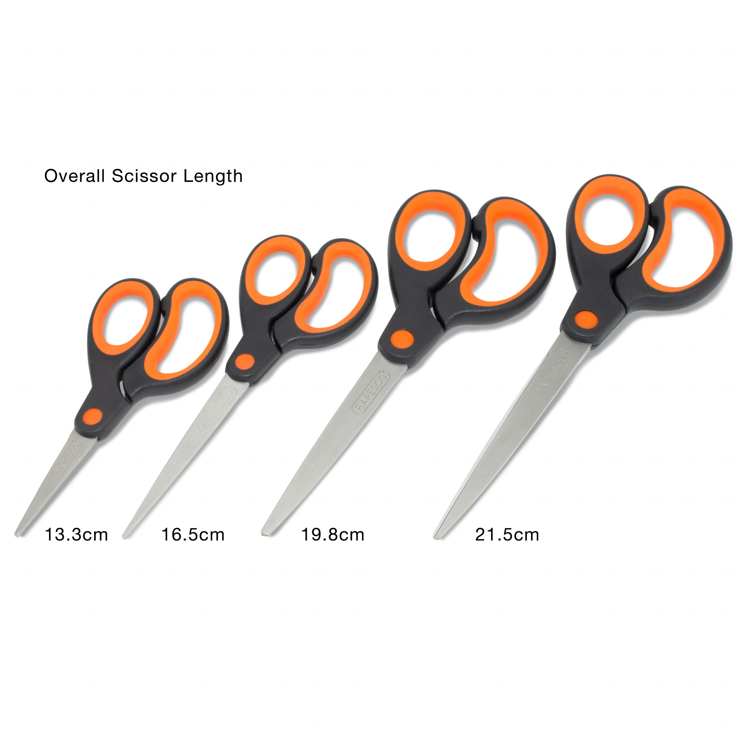 Soft Grip Handle Scissors - Black/Orange - Set of 4 - Rapesco Worldwide