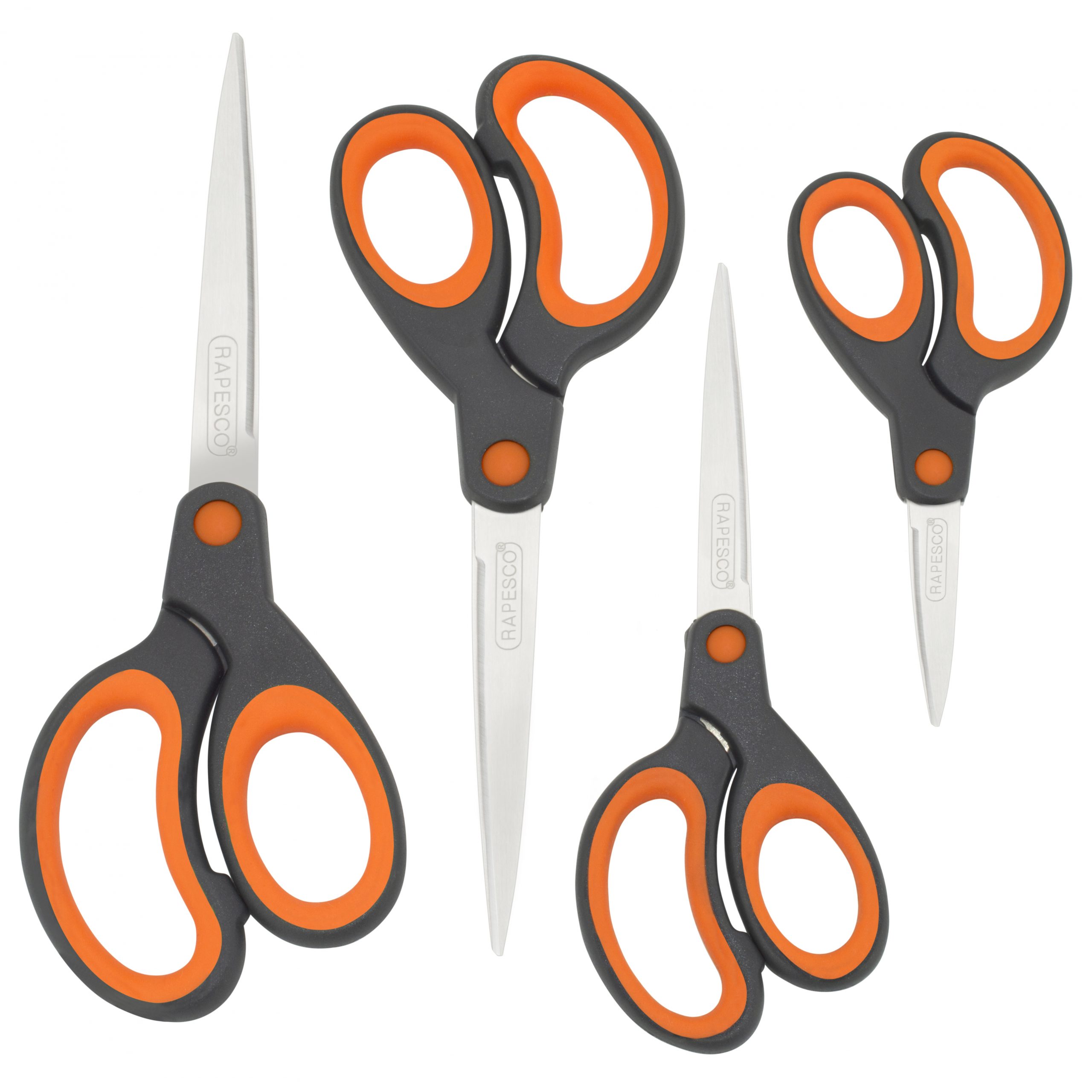 Soft Grip Handle Scissors - Black/Orange - Set of 4 - Rapesco