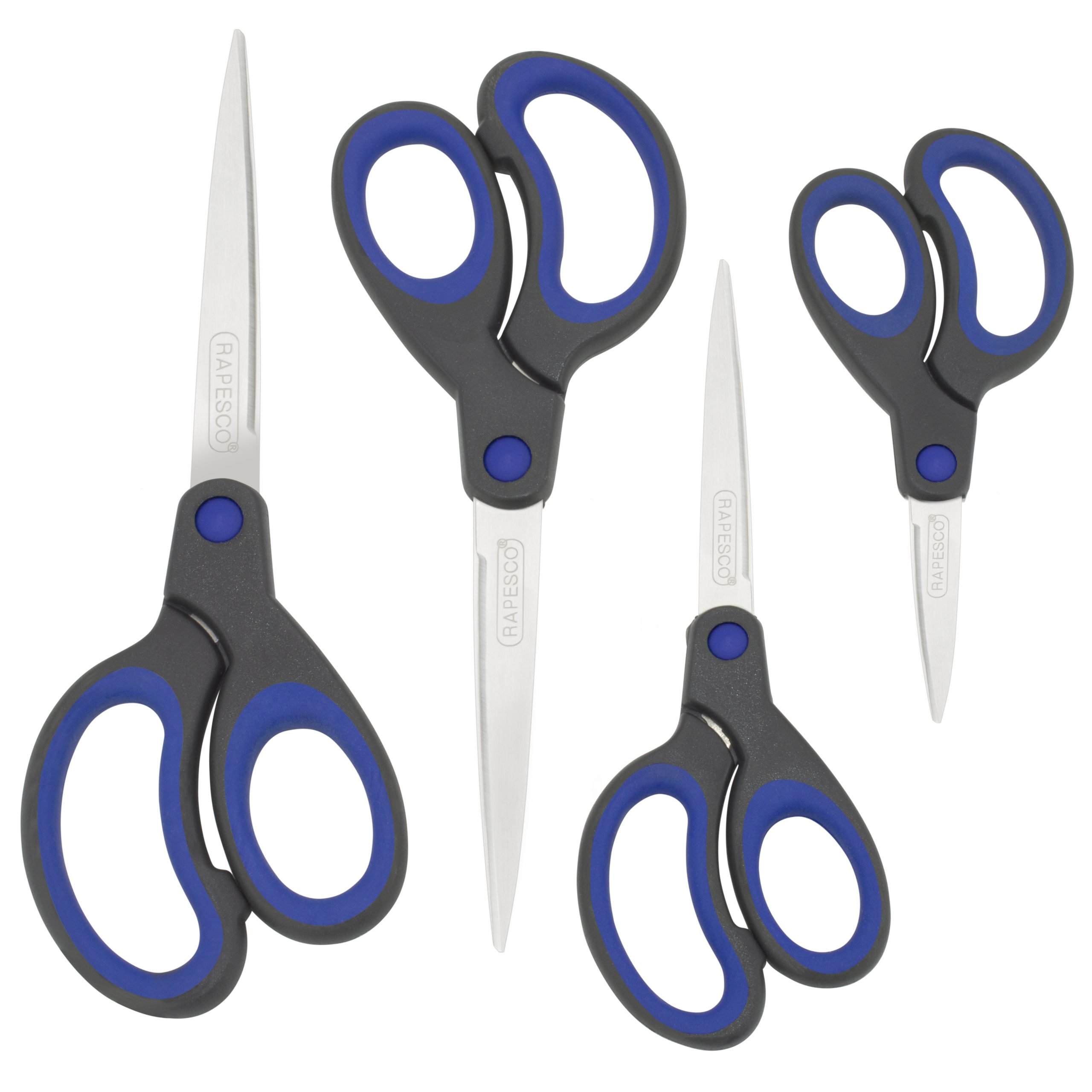 Soft Grip Handle Scissors - Black/Blue - Set of 4