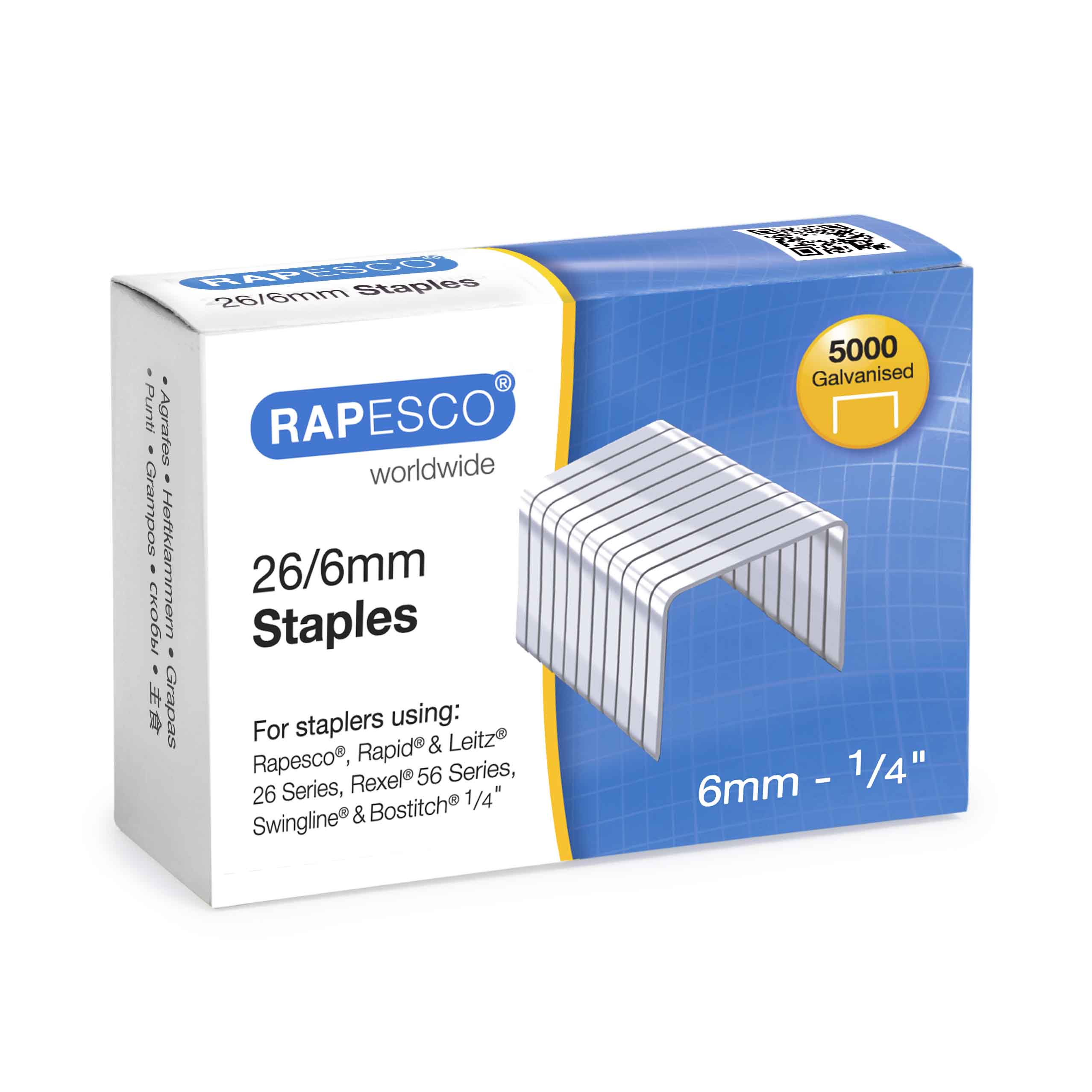 26/6mm Galvanised Staples - Pack of 5000 - Rapesco Worldwide
