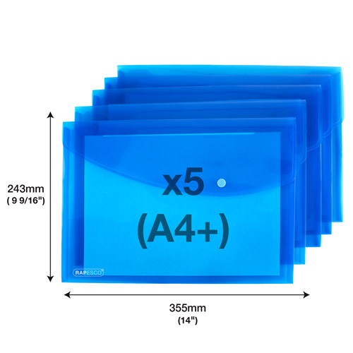 ECO Recycled A4+ Popper Wallet - Transparent Bright Blue - Pack of 5 - Image 2