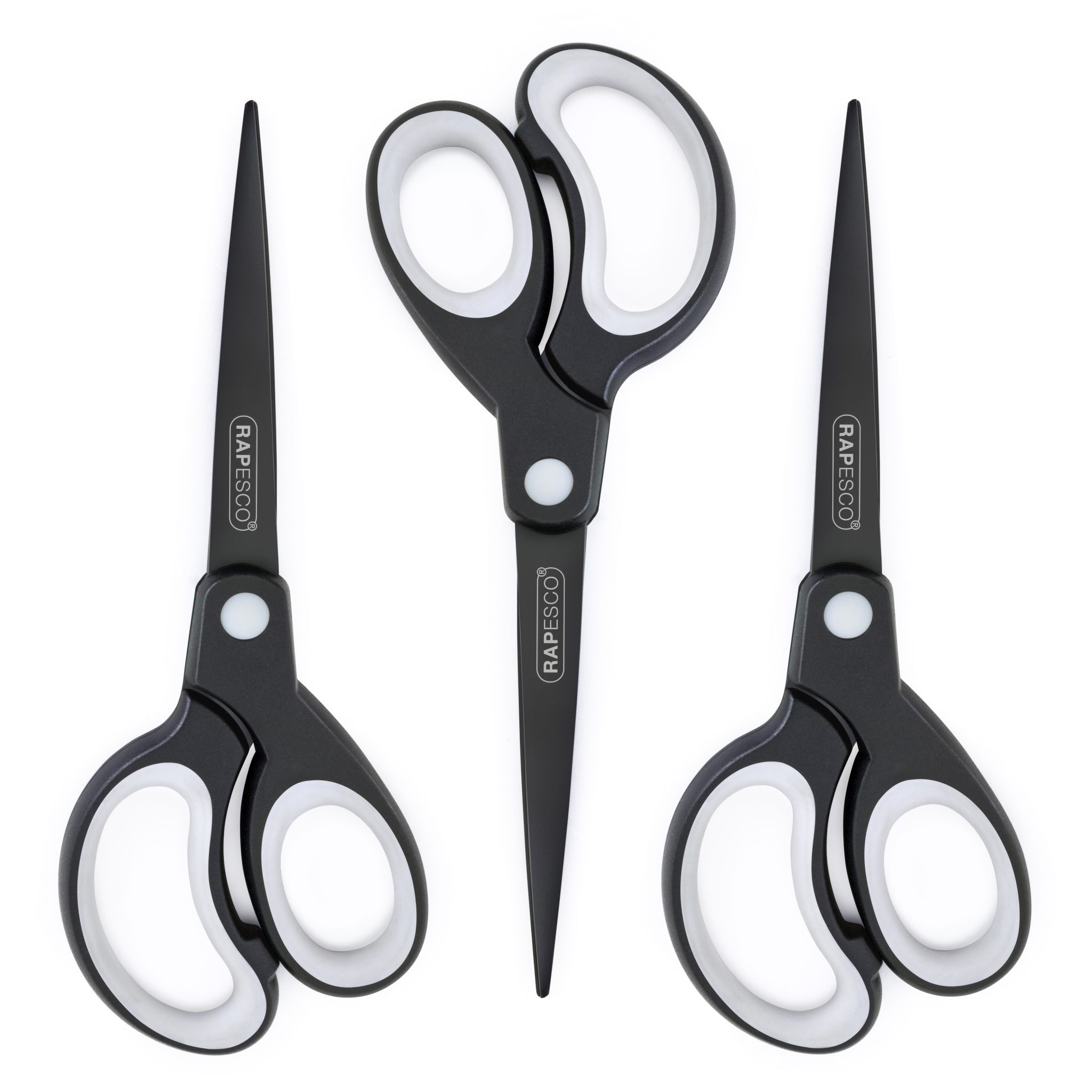20 cm Titanium Soft Grip Scissors - Black/Light Grey - Pack of 3