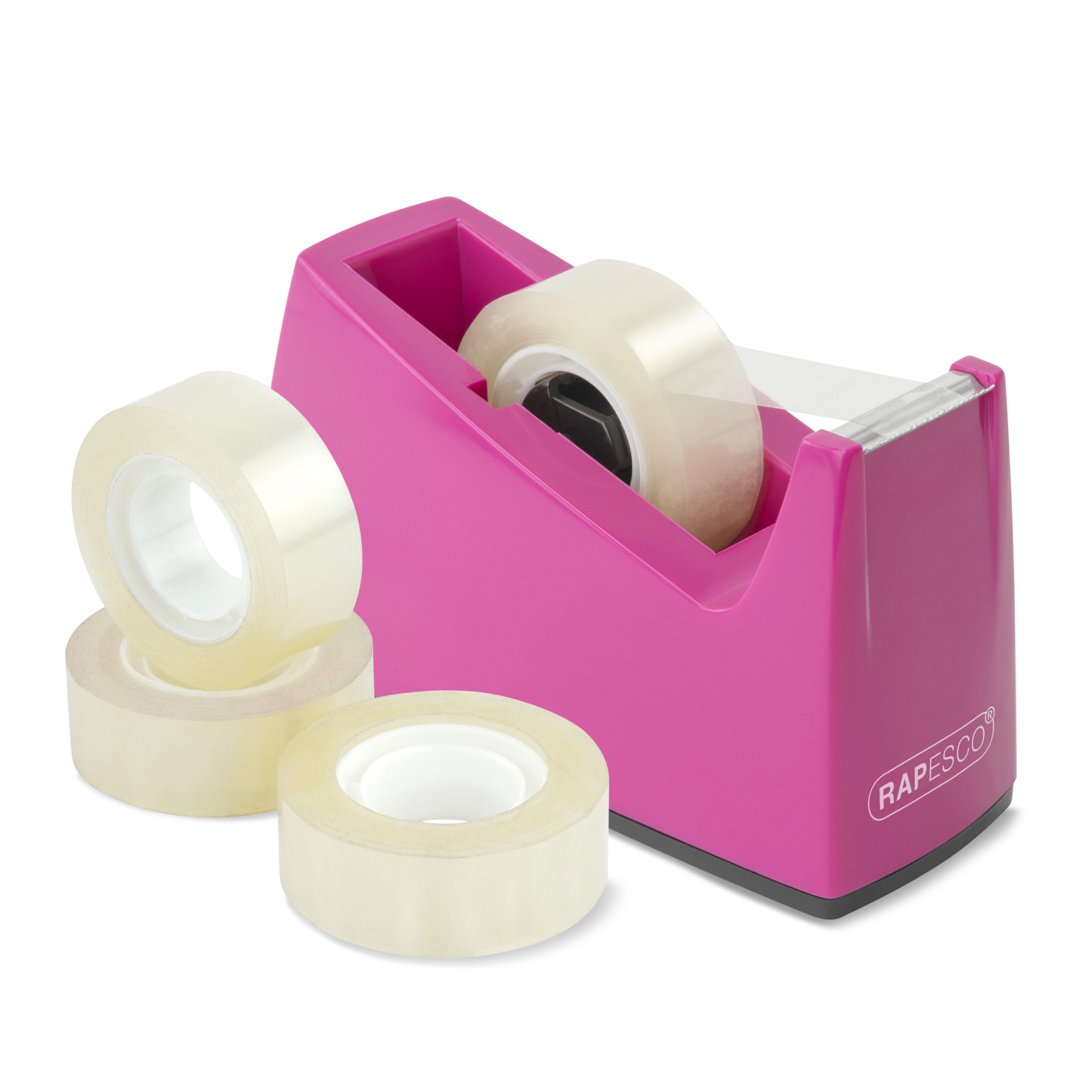 Rapesco 1487 500 Heavy Duty Tape Dispenser with 2 Tape Rolls, Candy Pink