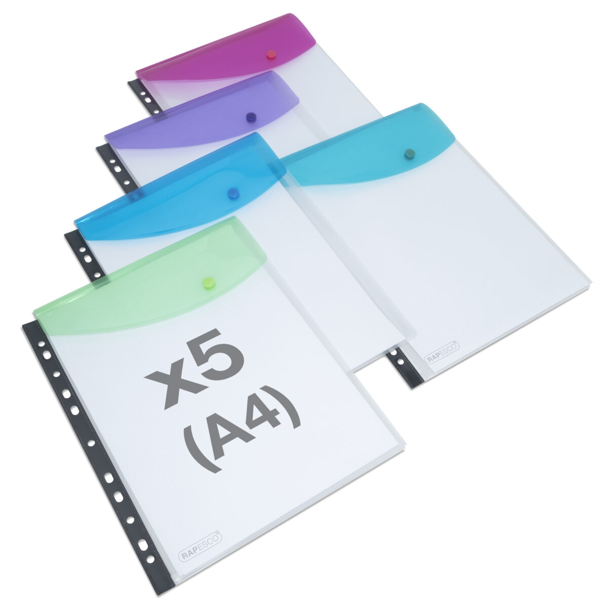 High-Capacity Ring Binder Popper Wallet  A4 - Transparent Assorted - Pack of 5