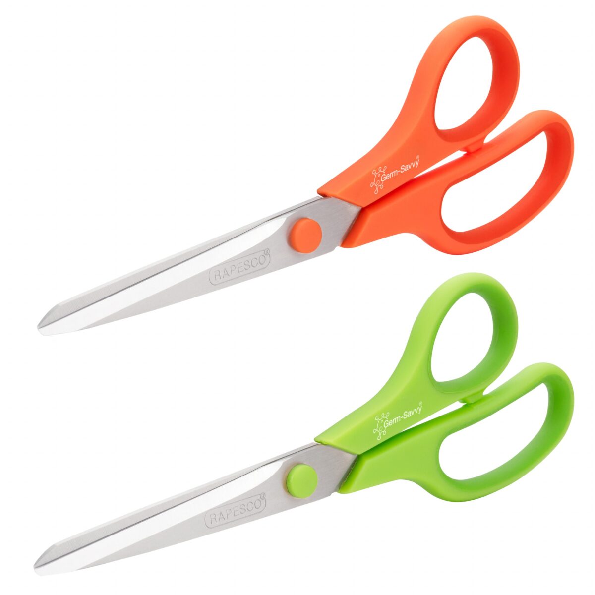 Germ-Savvy® Antibacterial 21cm Titanium Blade Soft Grip Handle Scissors -  Green/Orange - Set of 2 - Rapesco Worldwide
