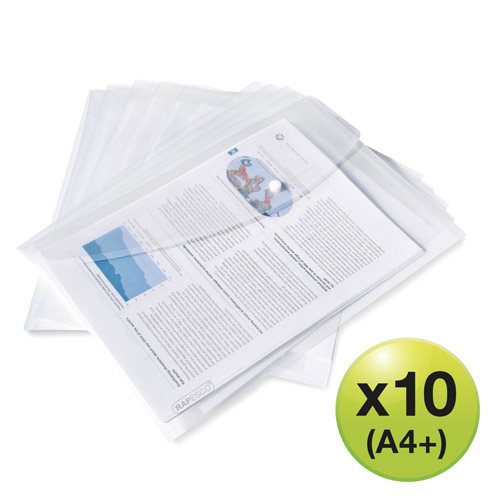 ECO GRS Recycled A4+ Popper Wallet - Clear - Pack of 10 - Image 2