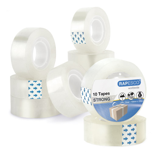 Business Pack: 10 Strong Adhesive Tape Rolls 19 mm x 33 m - Clear
