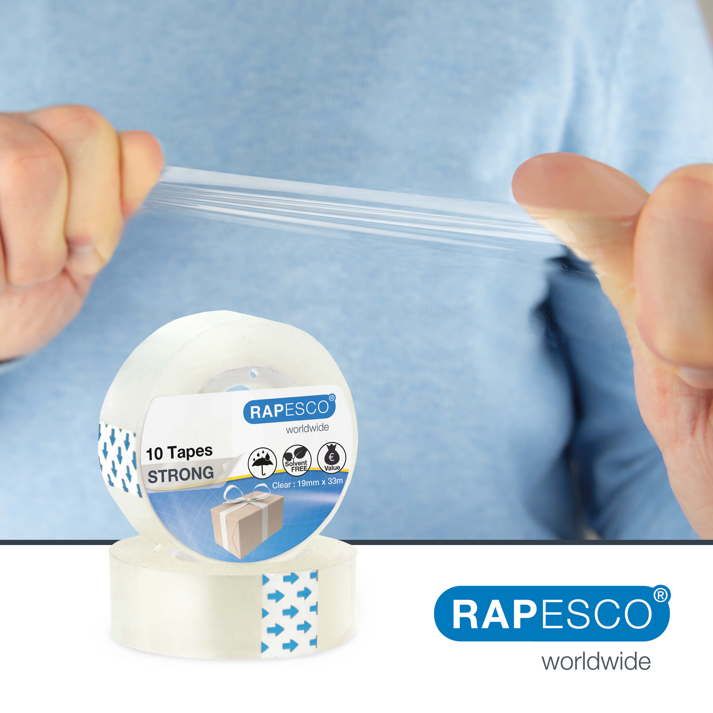 Business Pack: 10 Strong Adhesive Tape Rolls 19 mm x 33 m - Clear - Image 3