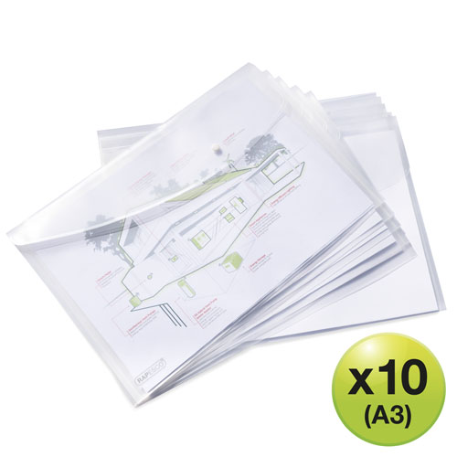 ECO GRS Recycled A3 Popper Wallet - Clear - Pack of 10 - Image 2