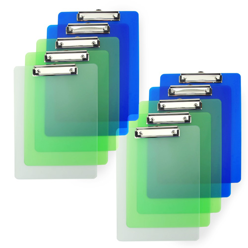 Business Pack: Pack of 10 Frosted Transparent Clipboard A4 - Assorted