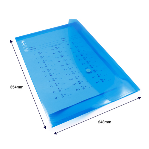 ECO Recycled A4+ Popper Wallet - Transparent Bright Blue - Pack of 5 - Image 6
