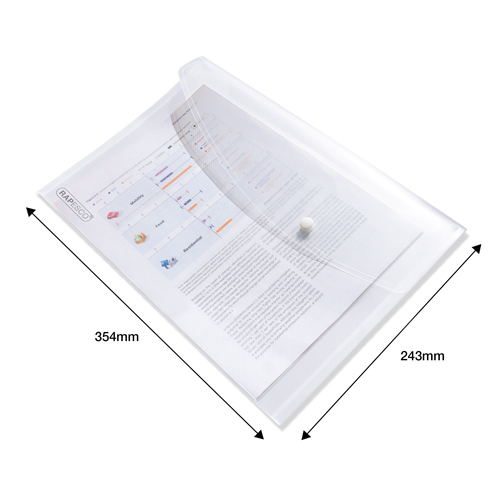 ECO GRS Recycled A4+ Popper Wallet - Clear - Pack of 5 - Image 5