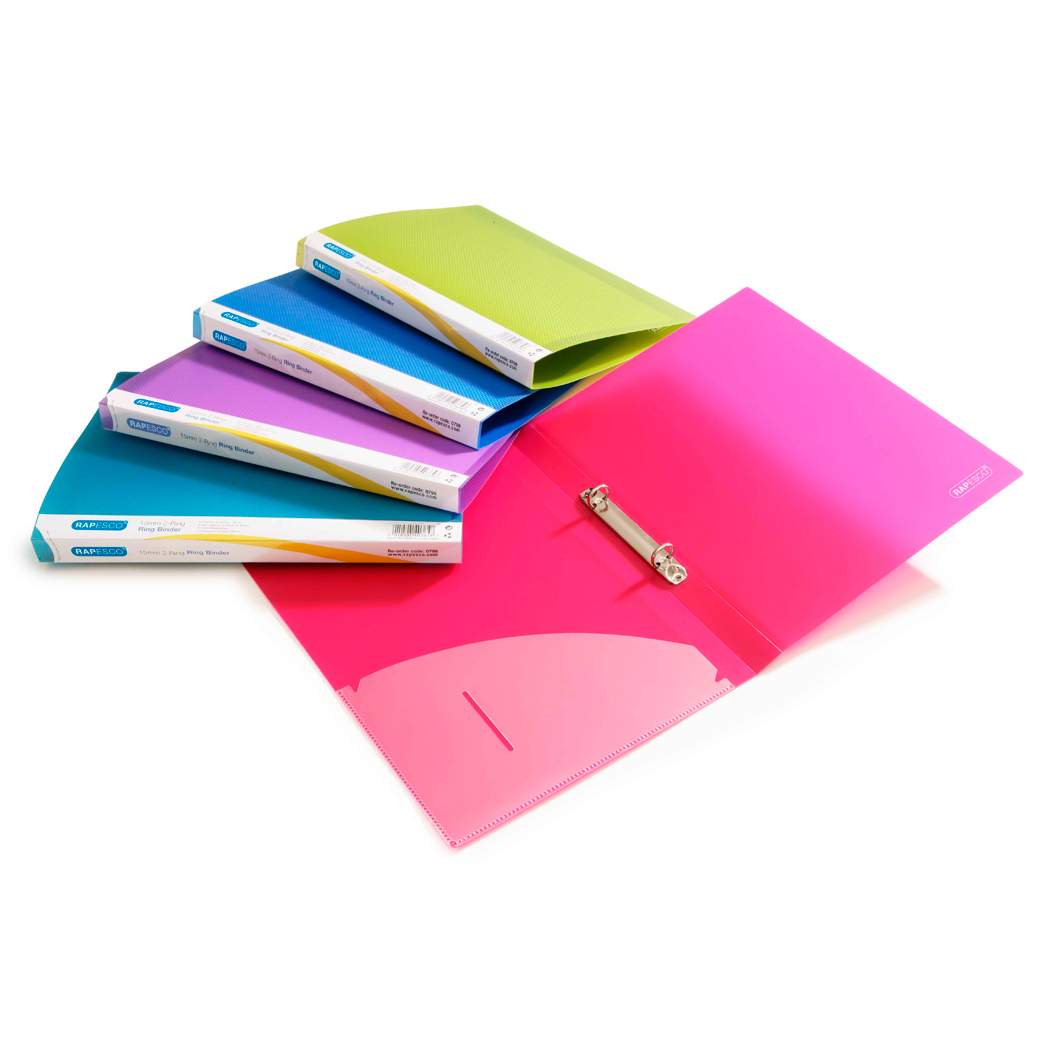 25mm 2-Ring, Bright Transparent Ring Binder, A4 (assorted colours