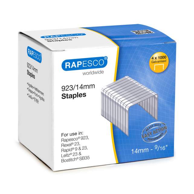 12,000 RAPESCO 923/14 mm GALVANISED GOOD QUALITY STAPLES PINS 3 BOXES OF 4000